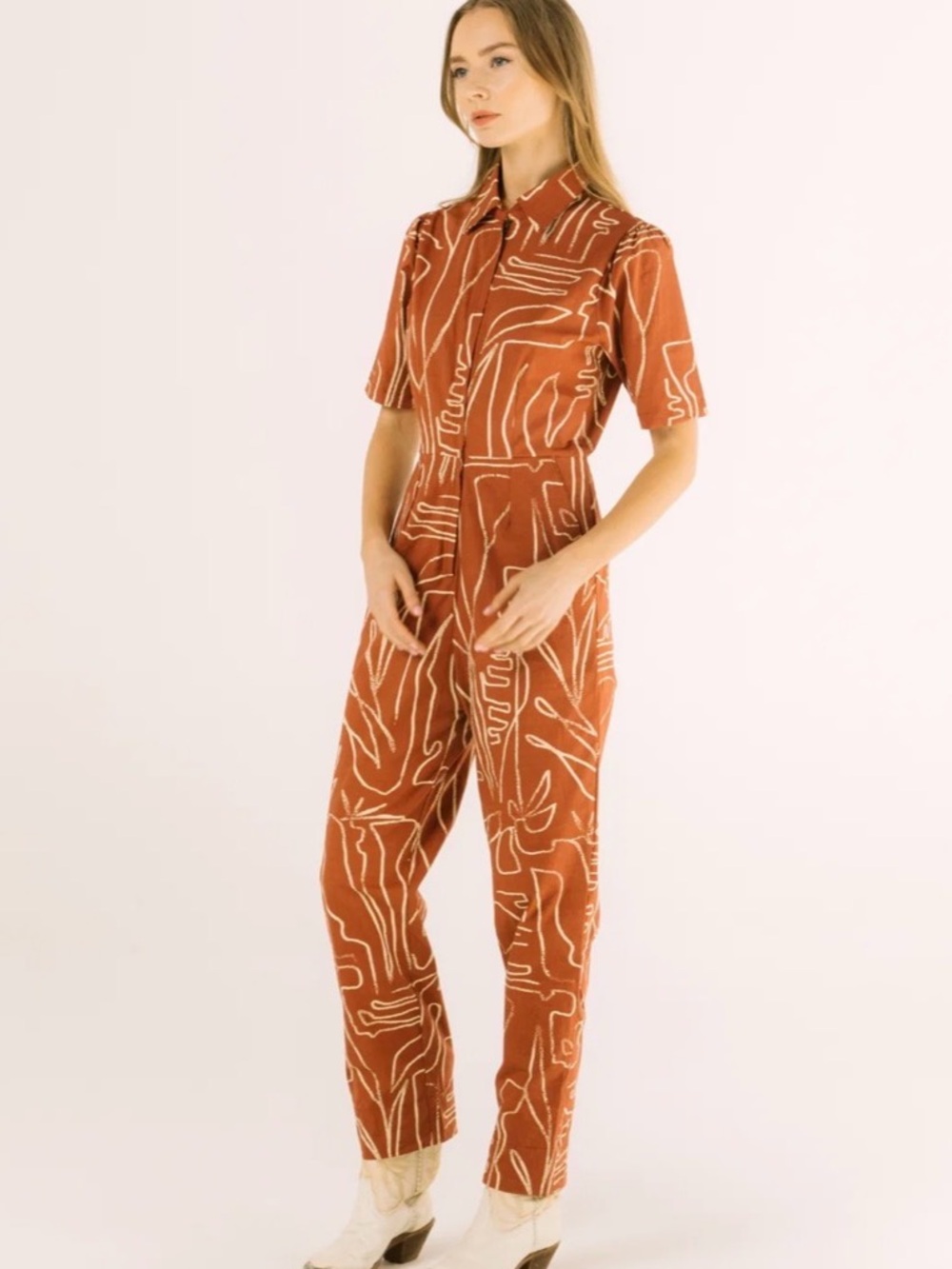 BEL KAZAN Kami Jumpsuit Mocha Rye Abstract Print Boho Size XS